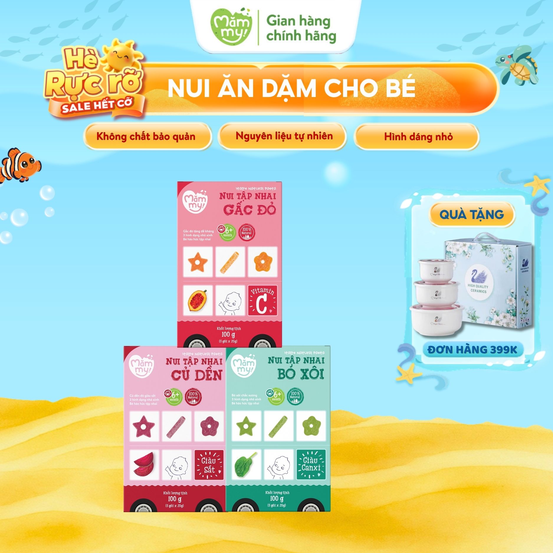 Nui mini rau củ cho bé mới ăn dặm tập nhai trên 6 tháng, 100g