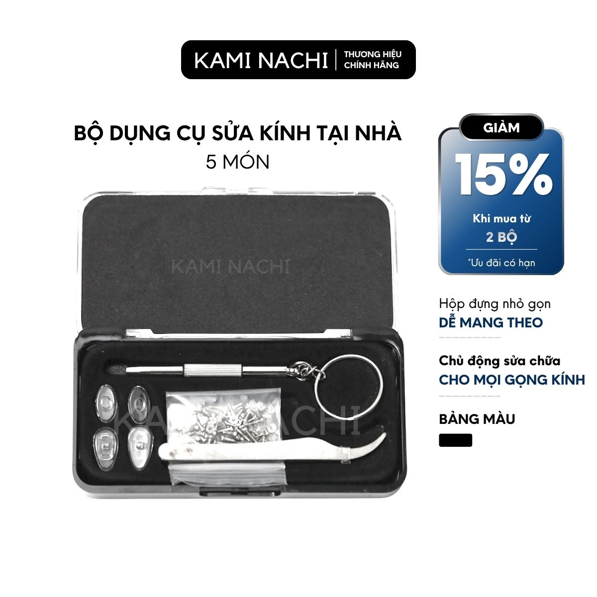 Bộ combo dụng cụ cơ bản KAMI NACHI sửa chữa kính tại nhà gồm ốc, đệm mũi, tua vít, nhíp