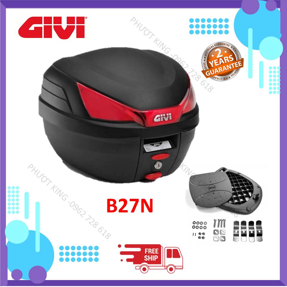Thùng givi b27n chính hãng tặng kèm đé nhựa givi mp60n