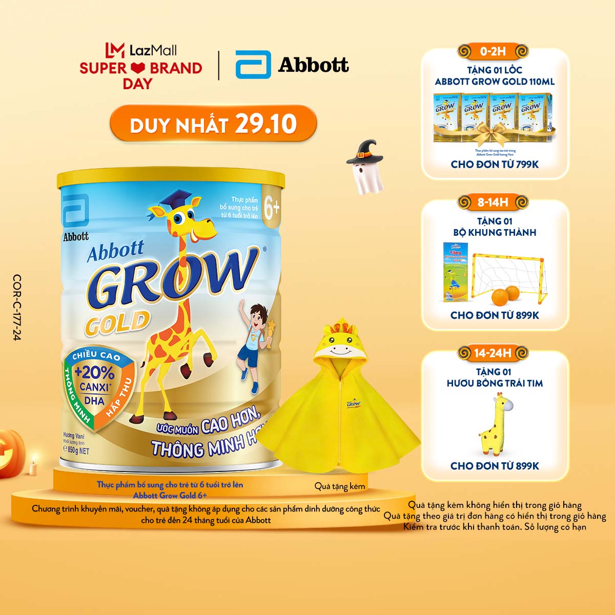 (CHỈ 29.10 TẶNG QUÀ CHO ĐH TỪ 799K-SLCH)  Lon sữa bột Abbott Grow 6+ 850g tặng 01 Sun Protection Coat (Áo choàng chống nắng)