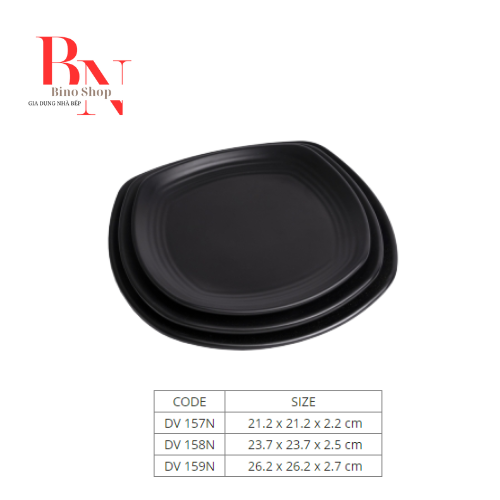 Dĩa nhựa vuông melamine đen nhám - 26cm