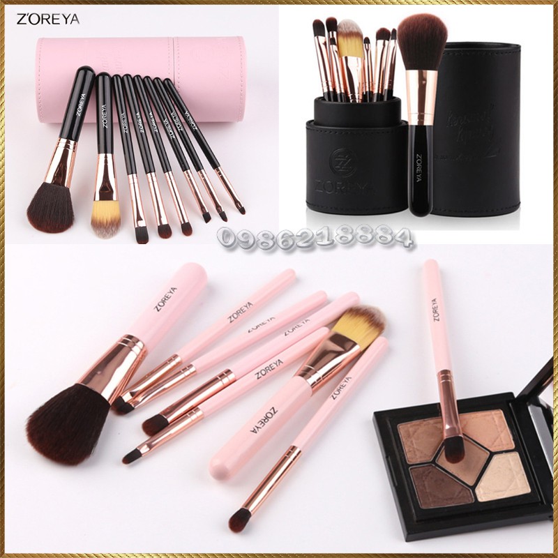 Bộ cọ trang điểm zoreya 8 chi tiết có hộp đựng đẹp zct8