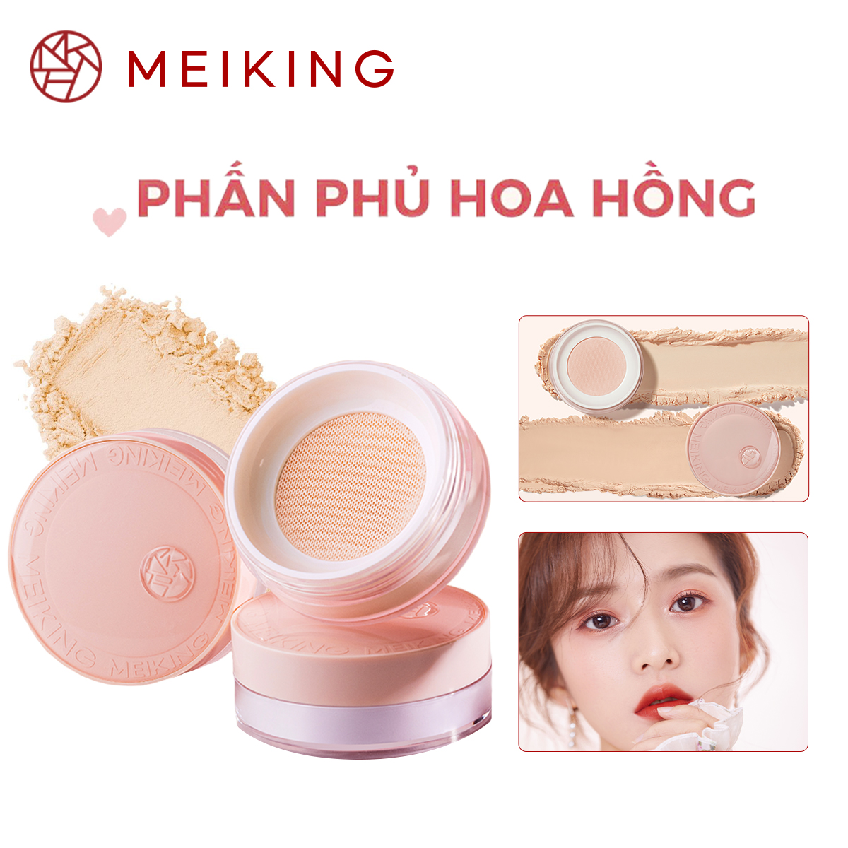Phấn phủ hoa hồng MEIKING 7g kiềm dầu giữ lớp trang điểm lâu trôi
