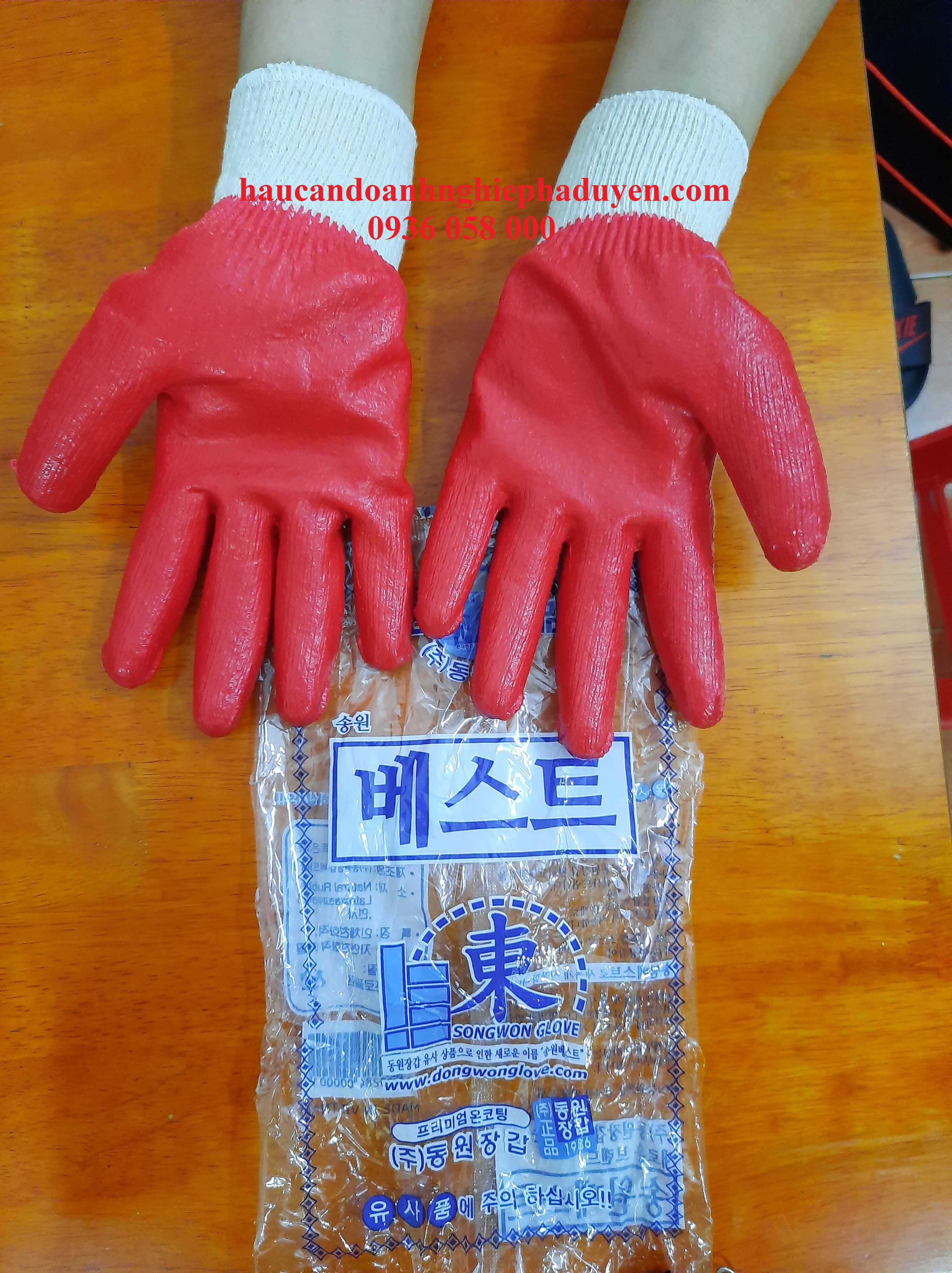 Găng tay phủ cao su đỏ 2 mặt xuất Hàn