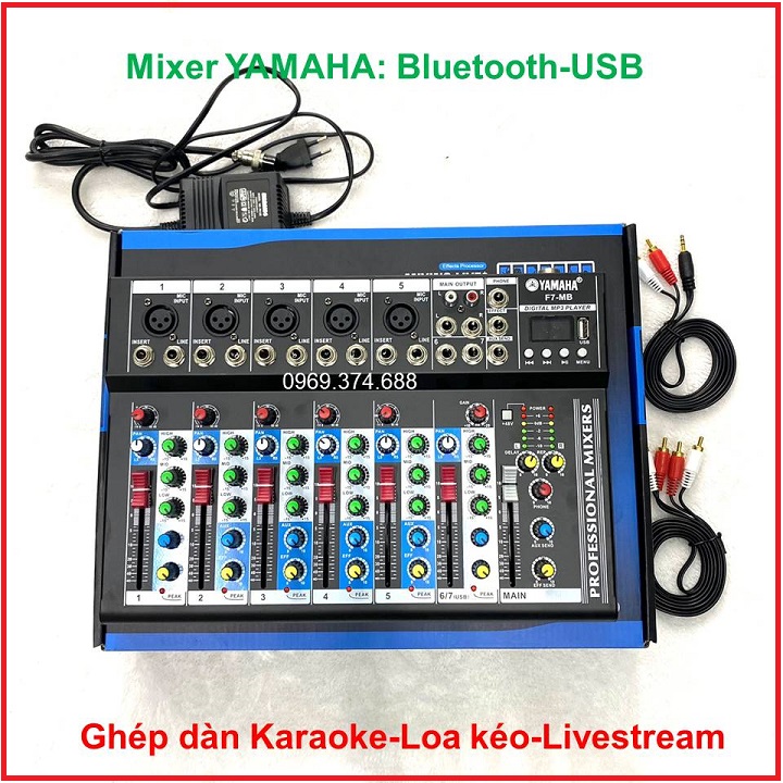 Bàn trộn âm thanh Mixer F7 Bluetooth-Yamaha có cổng USB ,Ghép dàn Karaoke-loa kéo-hát Livestream