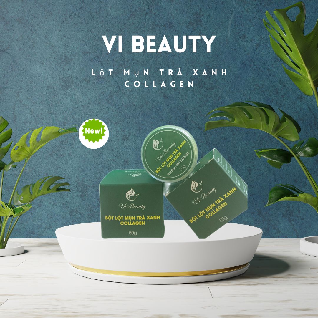 Bột lột mụn trà xanh colagen, hộp 50g, lột mụn đầu đen, mụn cám,