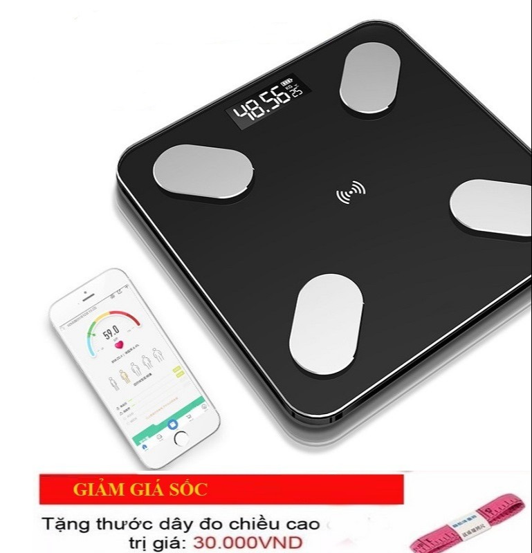 Cân Điện Tử kết nối Bluetooth App thông minh phân tích cơ thể + Dây thước đo