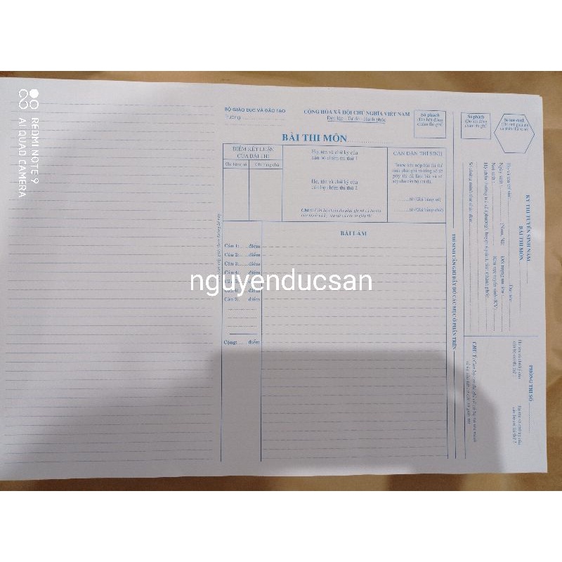 Giấy thi đại học /giấy thi a3
