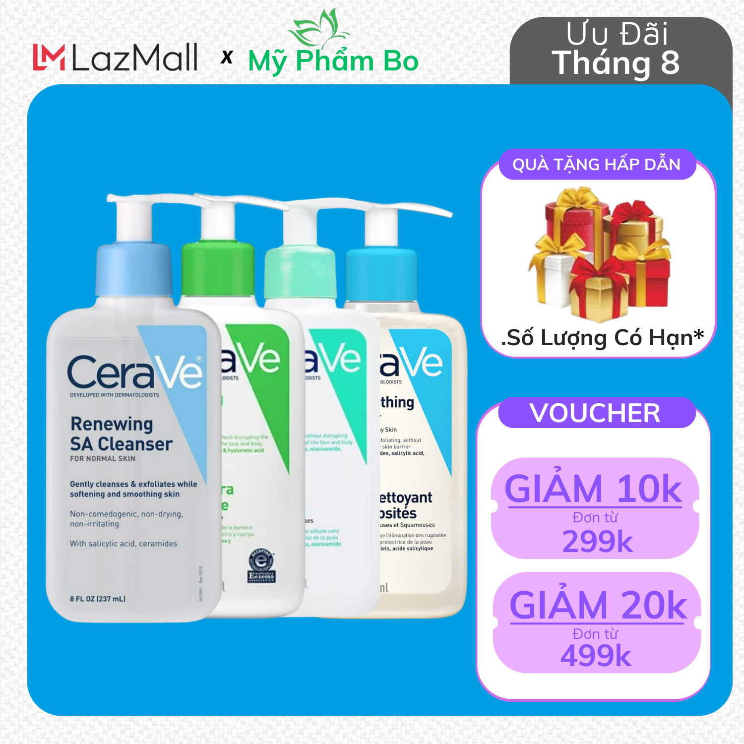 Sữa rửa mặt cerave da dầu da mụn da khô mọi loại da 236ml