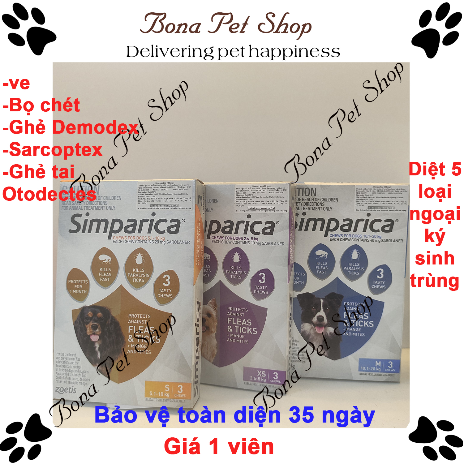 Viên Simparica phòng ve rận trên chó