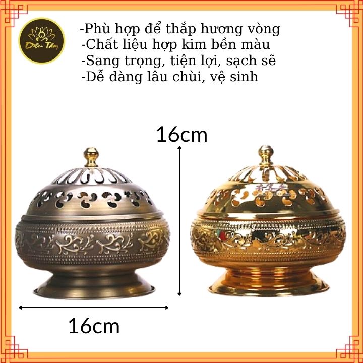 Lư xông trầm hương vòng nhang vòng bền đẹp, đỉnh đốt nhang hợp kim dễ sử dụng, lau chùi đồ thờ cúng