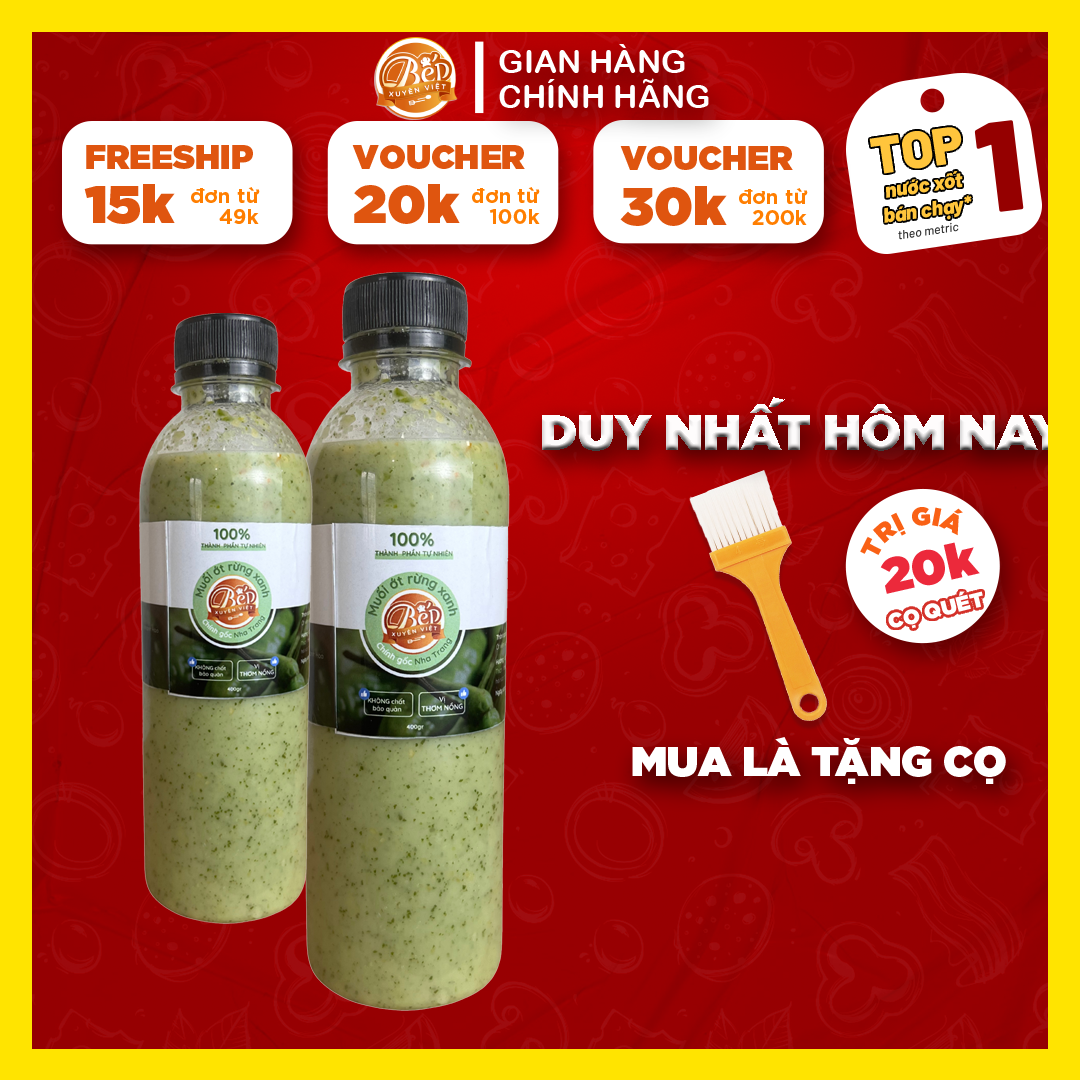 Combo 2 Chai Muối Ớt Xanh Nha Trang Bếp Xuyên Việt dùng chấm hải sản hấp, gà luộc, thịt nướng