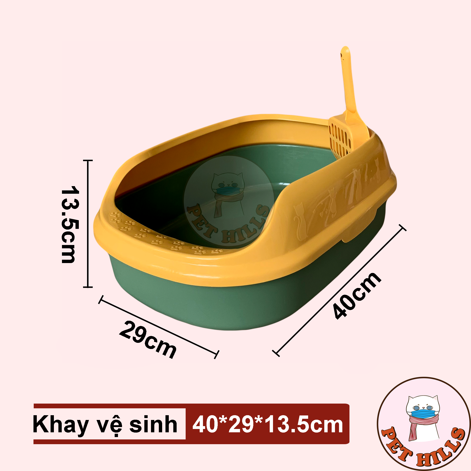 Khay vệ sinh cho mèo 40 x 29 x 13.5cm tặng kèm xẻng - Nhà vệ sinh cho thú cưng - Nha ve sinh cho meo - Khay ve sinh cho meo - Khay ve sinh size nho cho meo con - Khay tập đi vệ sinh cho mèo con