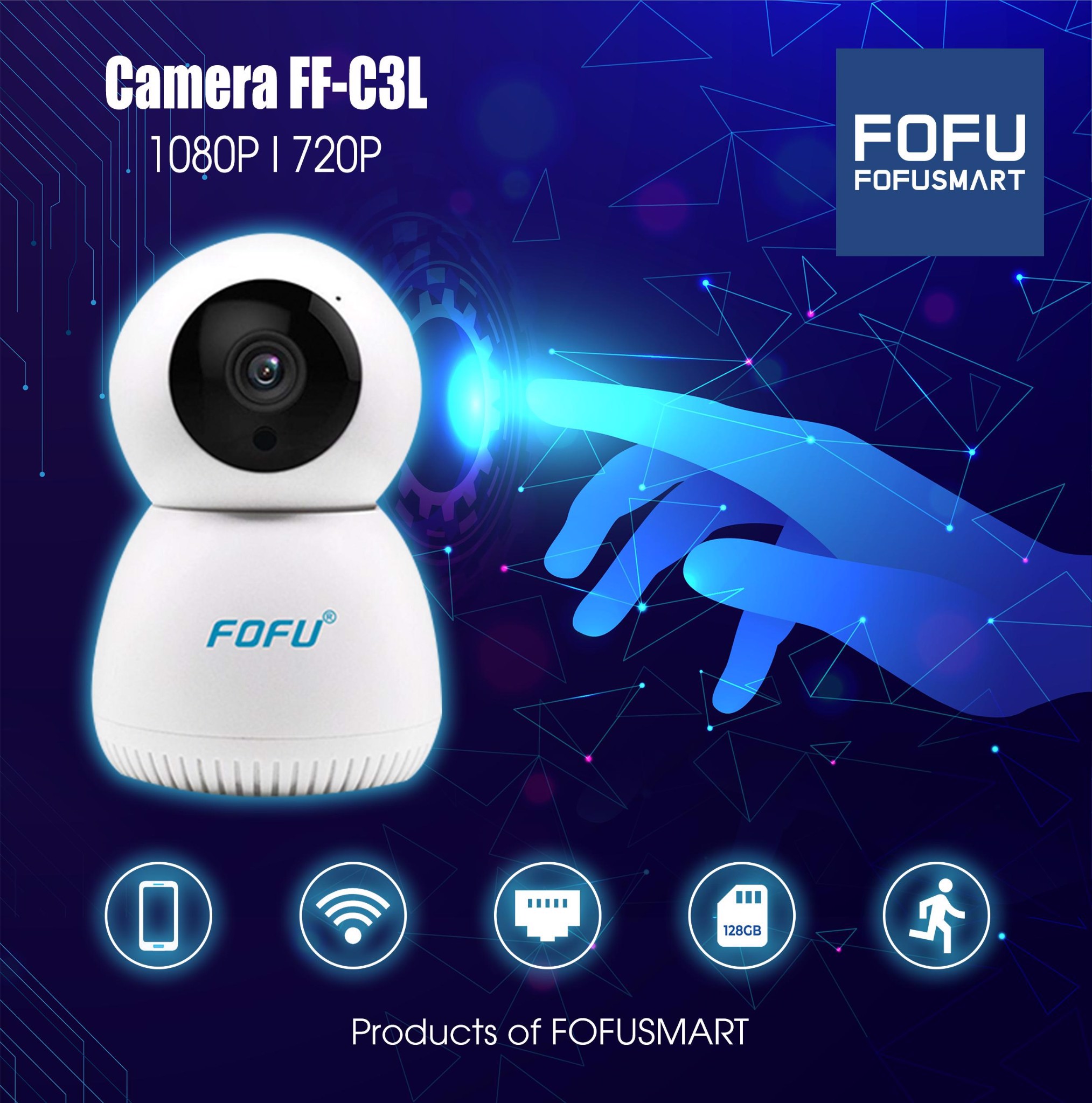 Camera IP WIFI an ninh chống trộm chính hãng FOFU FF-C3L 720P 1080P có chức năng đàm thoại, có khe cắm thẻ nhớ hỗ trợ lưu trữ tối đa 128GB - KKT Store