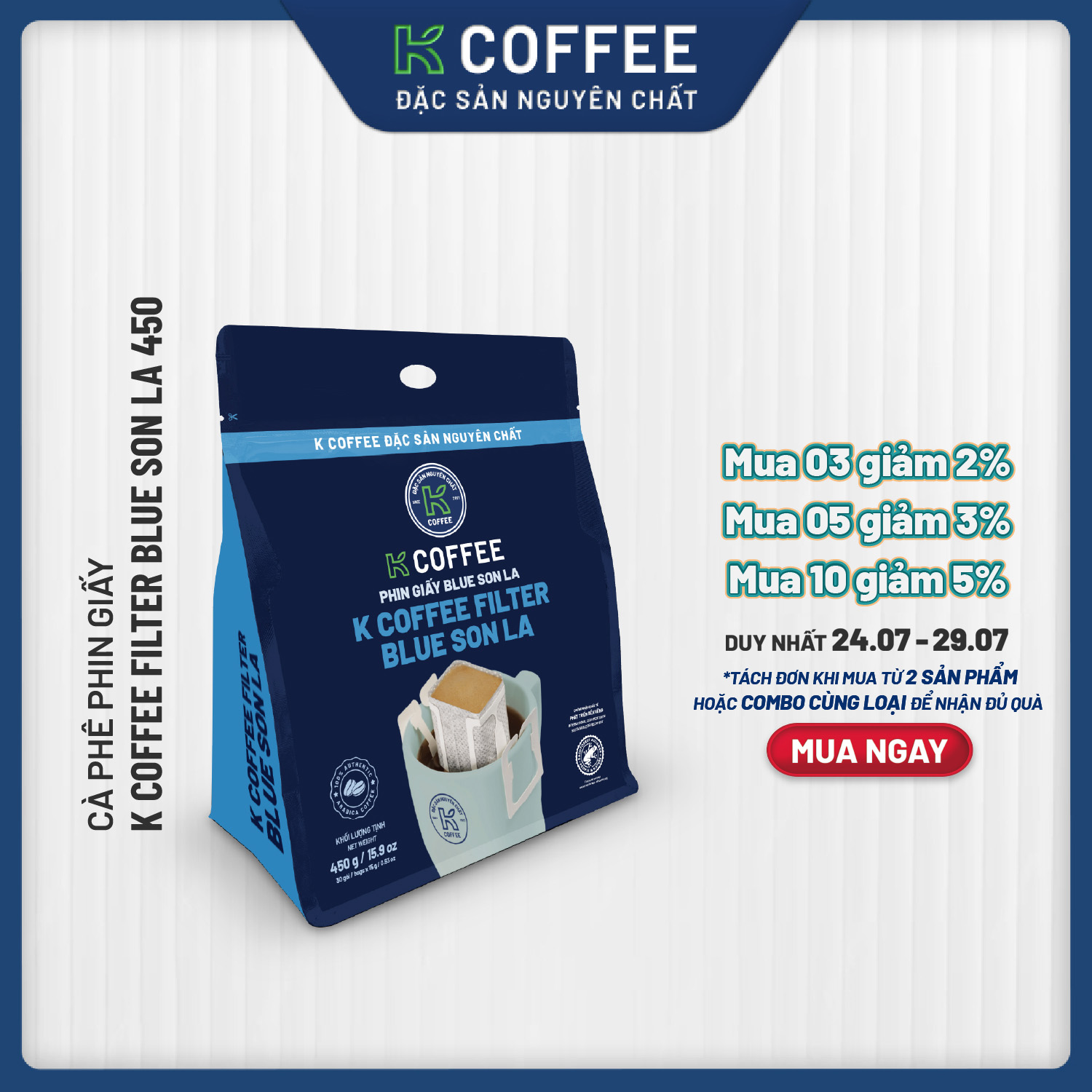 Cà phê Phin giấy K Coffee K Filter Blue Son La 450g [Combo 3]