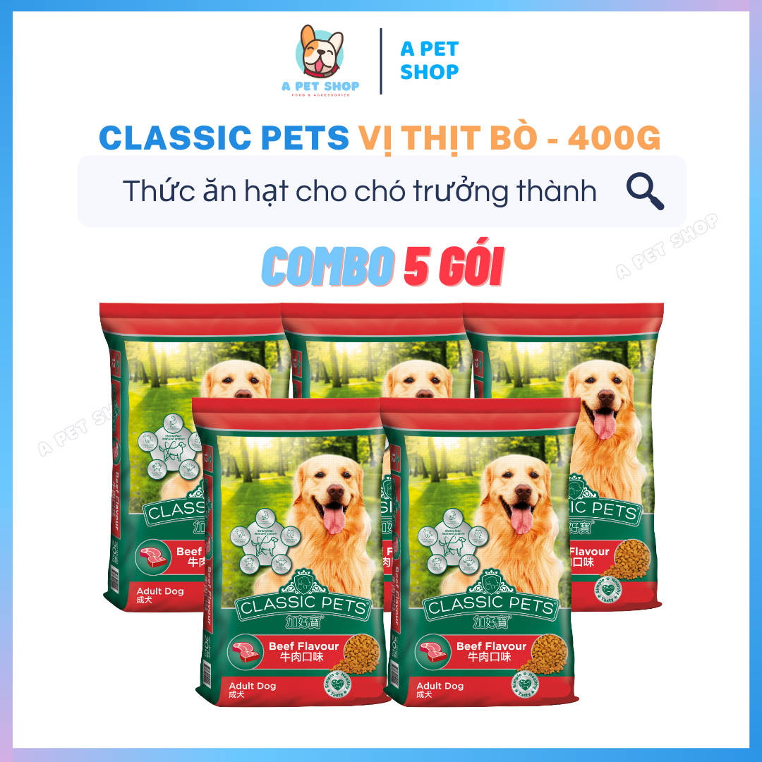 [Combo 5 gói] Thức ăn cho chó lớn Classic Pets vị thịt bò 400gram/gói - a pet shop