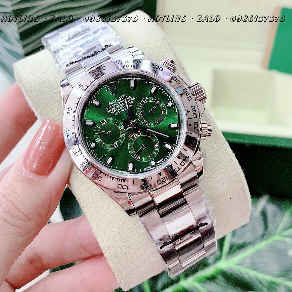 Đồng hồ nam rolex automatic 6 kim dây bạc mặt green 40mm