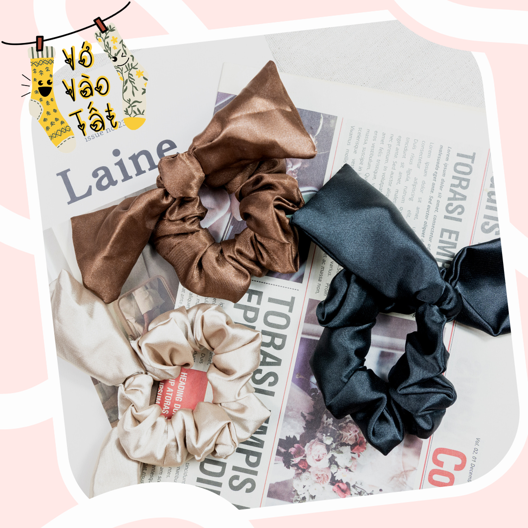 Buộc tóc scrunchies có nơ satin bóng