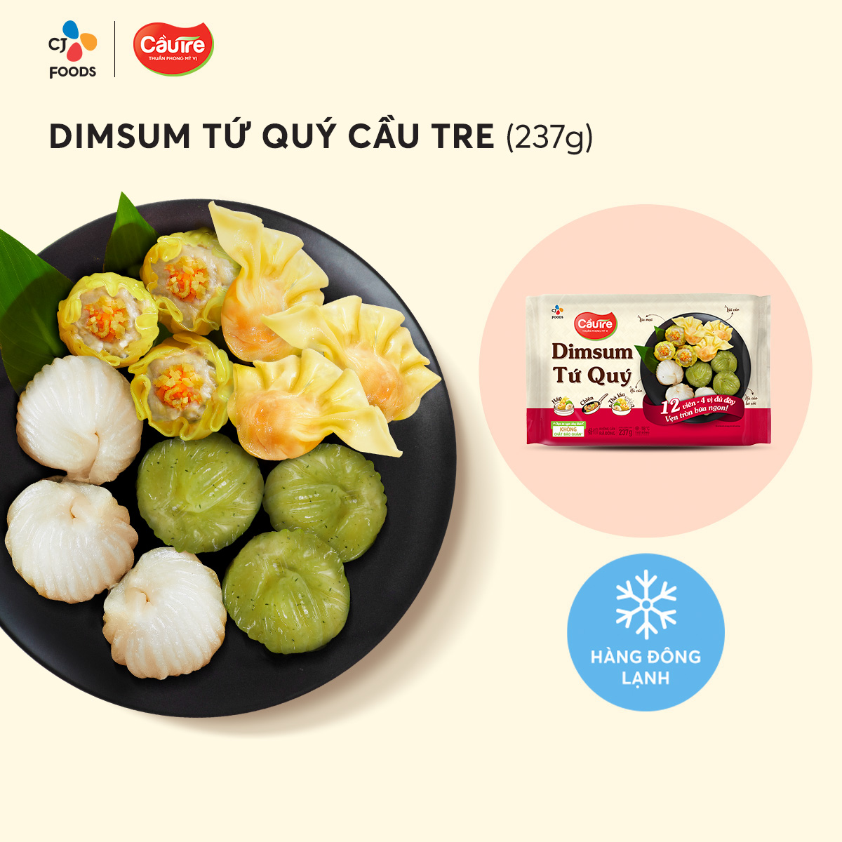 [Hỏa tốc] Dimsum Tứ Quý Cầu Tre 237g (12 viên)_4 vị đủ đầy, vẹn tròn bữa ngon