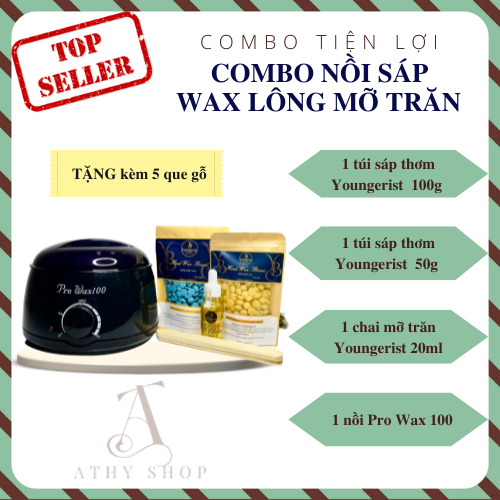 COMBO TRIỆT LÔNG ĐẦY ĐỦ gồm nồi đun sáp wax lông bịch sáp wax lông Youngerist 50g túi sáp wax 100g Youngerist 1 chai mỡ trăn triệt lông 20ml, combo waxing chuyên nghiệp cho spa