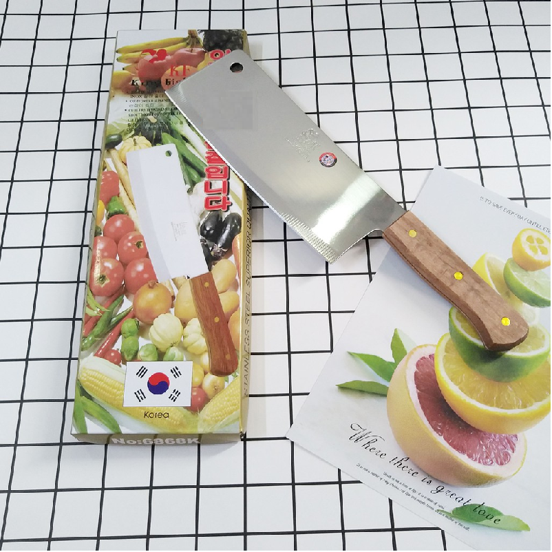 Dao chặt xương cán gỗ hàn quốc, dao đại chặt thịt xương cán gỗ cực bén cực chất cao cấp, dao chặt xương, gà siêu bén, bộ dao nguyên hộp, dao chặt nguyên khối thép không gỉ