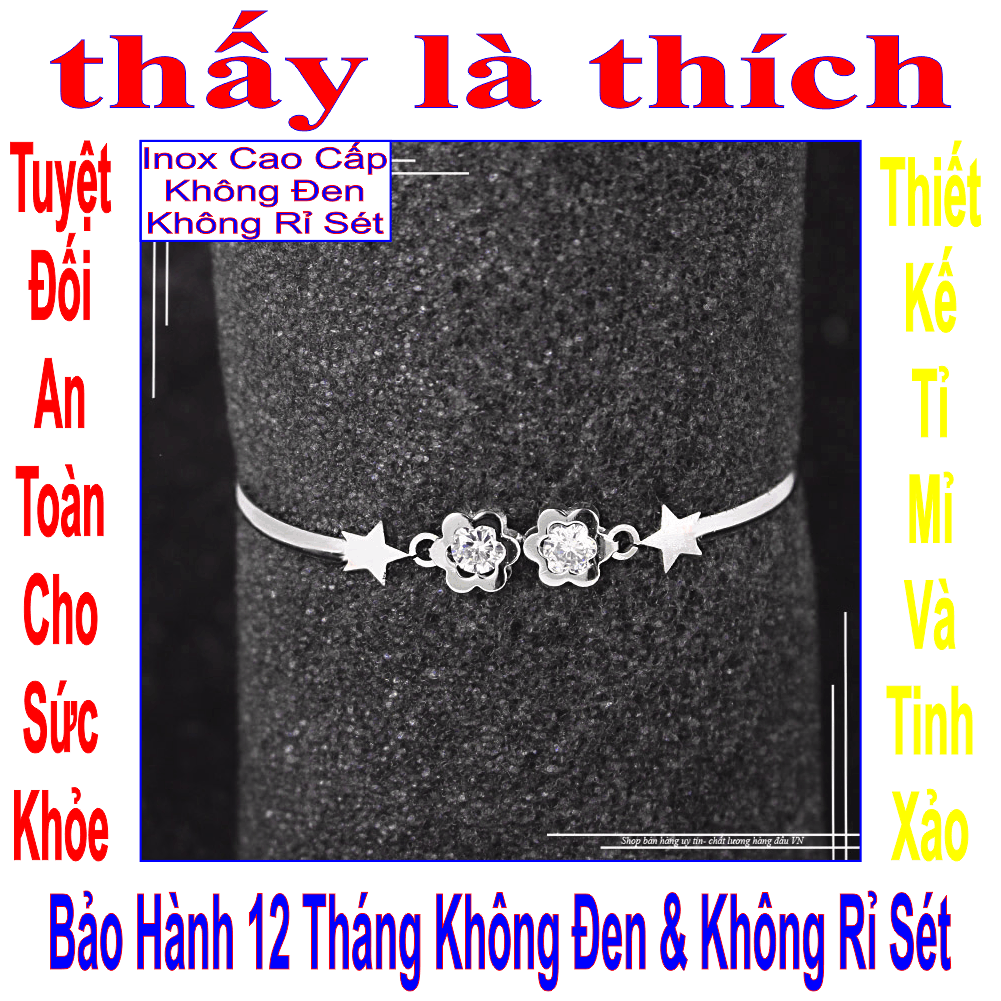 Vòng lắc tay nữ inox thấy là thích kiểu 2 hoa mai đính đá Zircon - Cam kết 1 đổi 1 nếu đen và gỉ sét