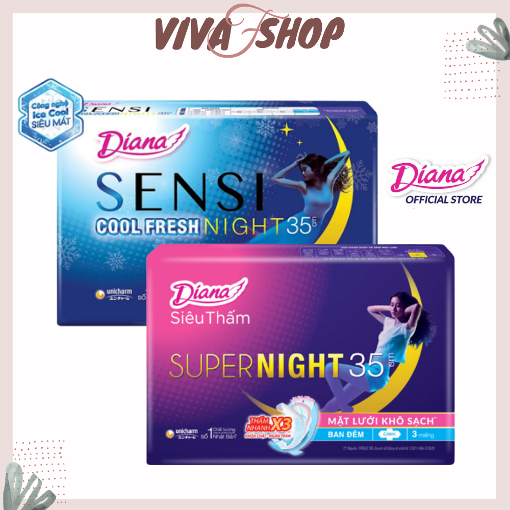 Băng vệ sinh đêm Diana Sensi Cool Fresh Night 35cm -3 Miếng BVS Diana ban
