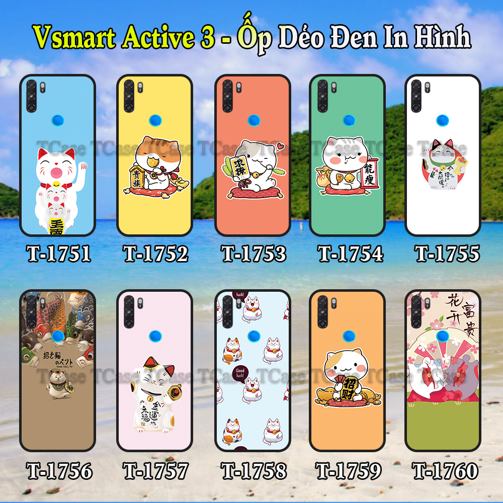 [HCM]Ốp lưng Vsmart Active 3 dẻo đen in hình Mèo Thần Tài May Mắn Tài Lộc
