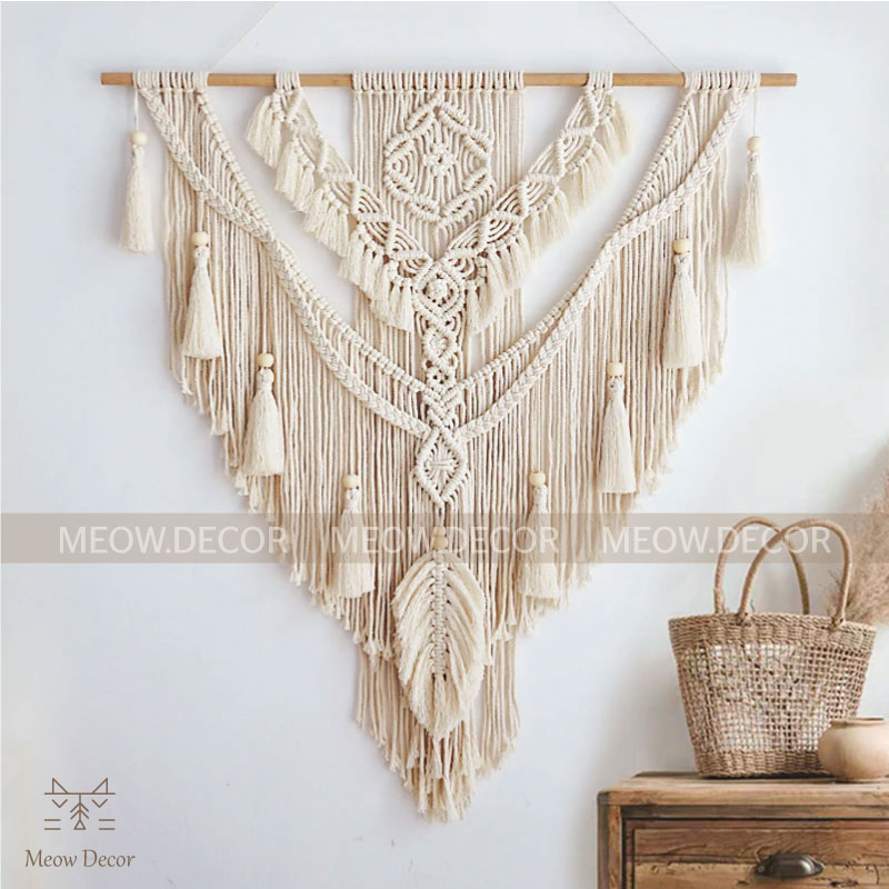 Mành macrame phong cách boho treo tường trang trí phòng ngủ, homestay, quán cafe
