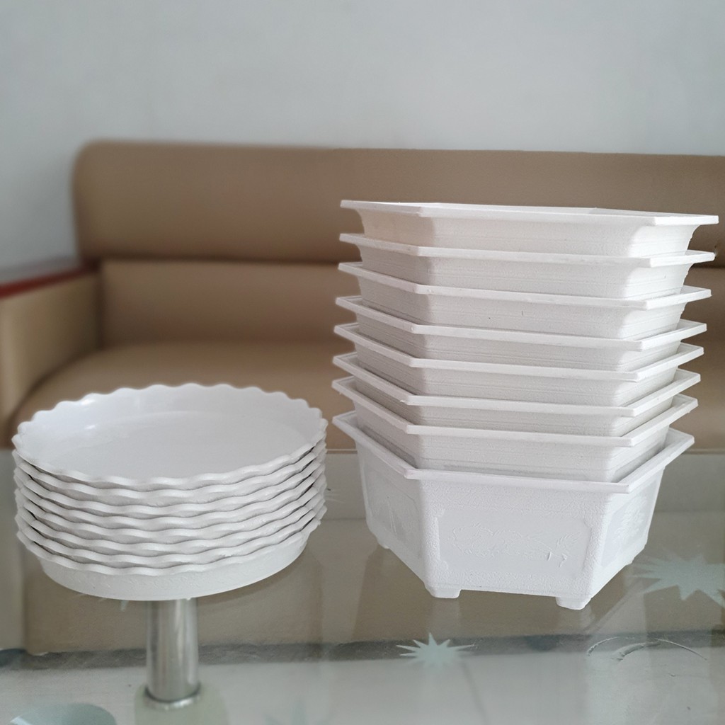 Combo 8 chậu hoa bonsai lục giác 21cm kèm 8 đĩa lót chậu-Đồ Gia Dụng Tại HCM