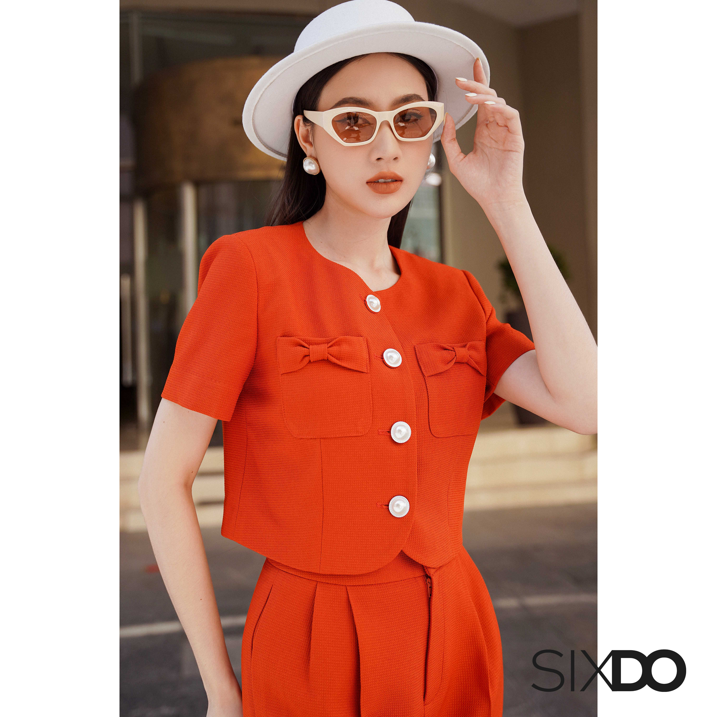 Áo Vest nữ dáng lửng phối túi nơ thời trang SIXDO