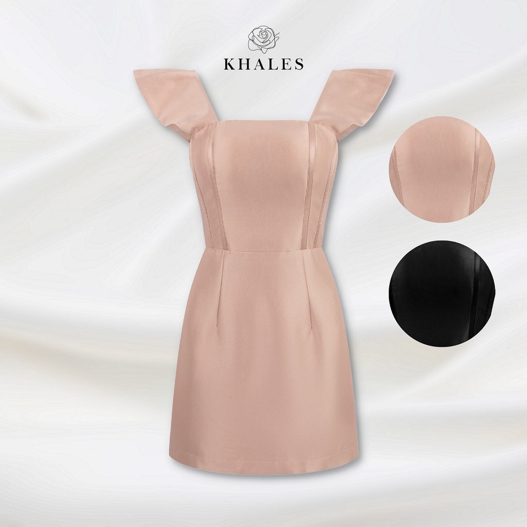 Đầm váy mini KHALES Malisa cổ vuông tay ngắn thân corset vải tarfta 2 màu đen, hồng