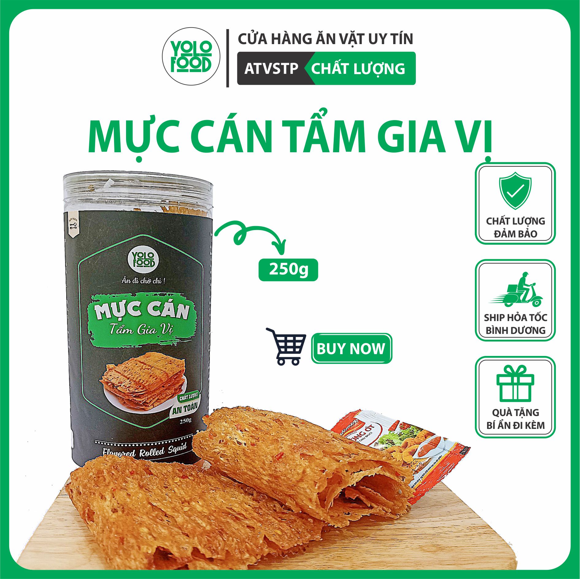 Chia sẻ: Đã thích Mực cán tẩm gia vị 250g YOLOFOOD đồ ăn vặt chất lượng, khô mực cán tẩm vị nguyên miếng loại 1 vị cay cay đóng hộp atvstp