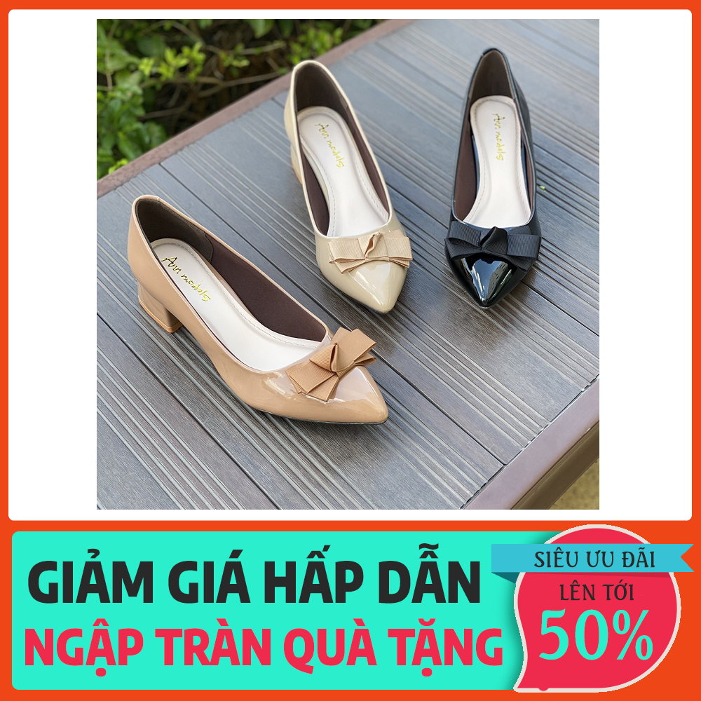 Giày cao gót 3 phân Anna mũi nhọn thời trang phối nơ ú _A0034U