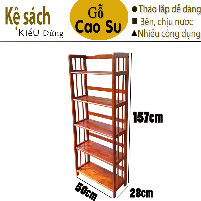 Kệ sách 5 tầng rộng 50cm bằng gỗ, kệ gỗ 5 tầng đa năng 100% gỗ tự nhiên, kệ gỗ dùng cho văn phòng, kệ sách gỗ lắp ráp tiện lợi, bền đẹp