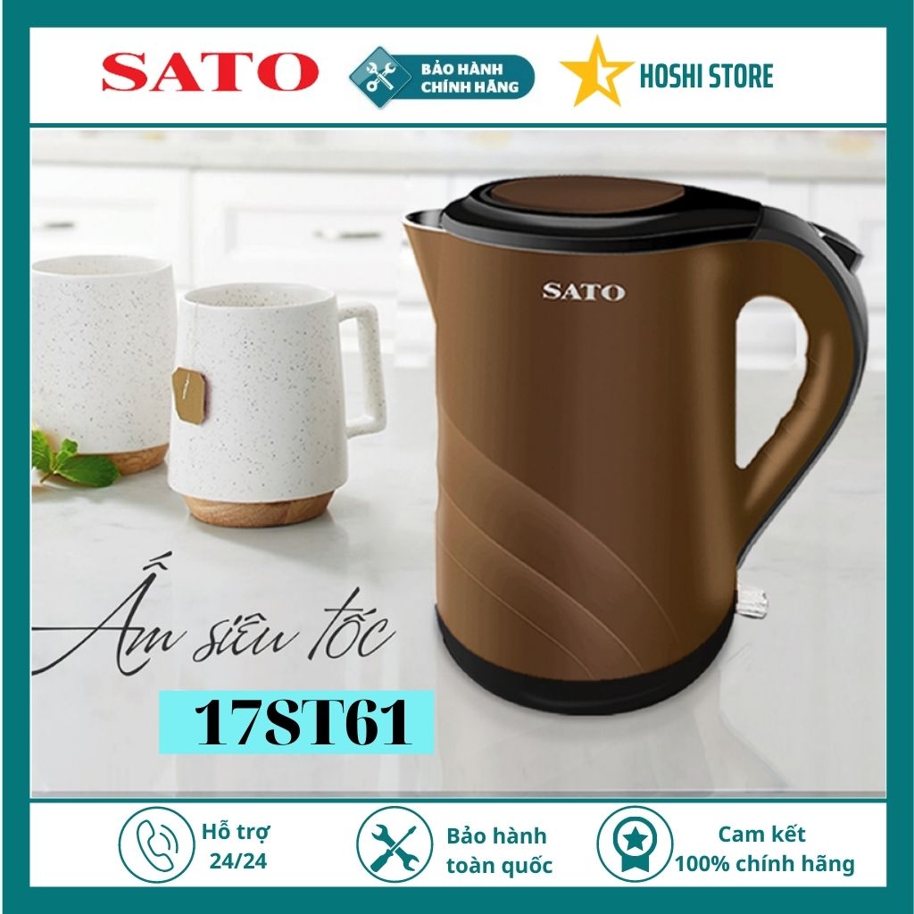 Ấm siêu tốc. bình đun siêu tốc 1,8l sato việt nhật 17st62, chất lượng siêu bền, bảo hành 12 tháng