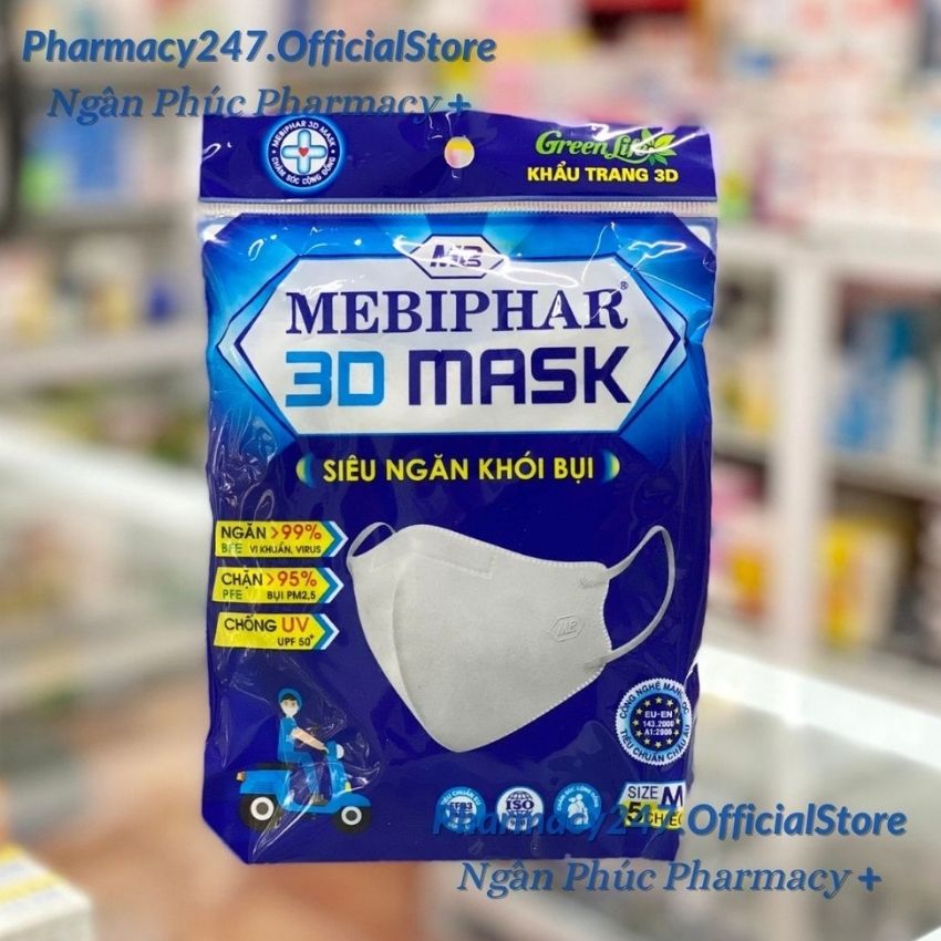 Khẩu trang y tế MEBIPHAR 5 LỚP 3D Mask 2.5 PM ,người lớn,trẻ em