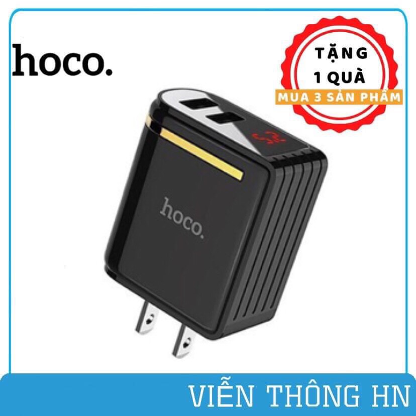 Củ sạc nhanh hoco c39 us 2 cổng usb - cốc sạc nhanh chống cháy nổ hiển thị điện áp bằng led cho các dòng ip samsung oppo xiaomi realme ...