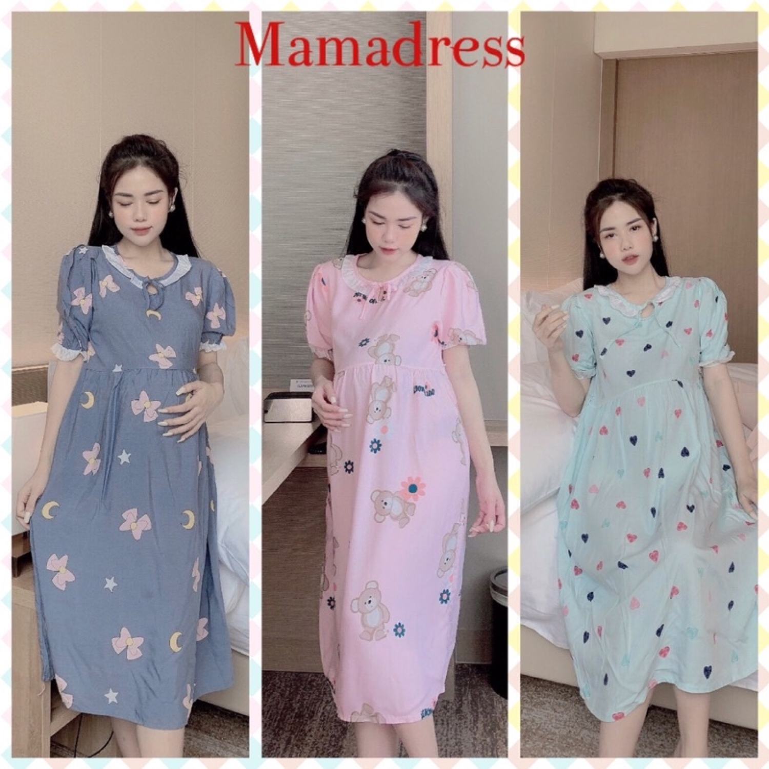 Đầm bầu lanh mặc nhà giá rẻ - váy bầu thời trang thiết kế đẹp nhiều màu và họa tiết đi dạo đi chơi V24