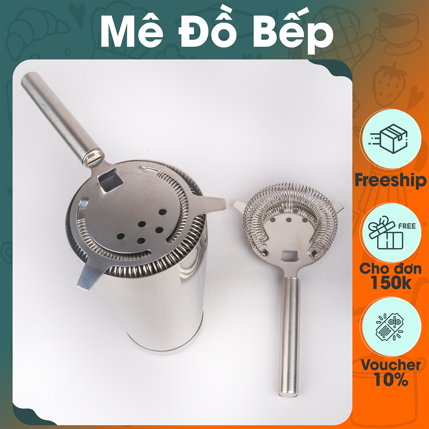 Dụng cụ lọc ngăn đá Strainer Bam House inox sáng bóng lò xò tháo rời cao cấp DS01