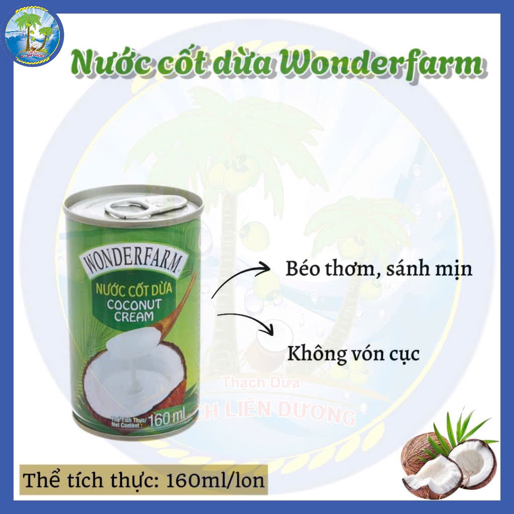 [Combo 4 lon x 160ml] Nước Cốt Dừa Wonderfarm Vị Béo Thơm, Sánh MỊn