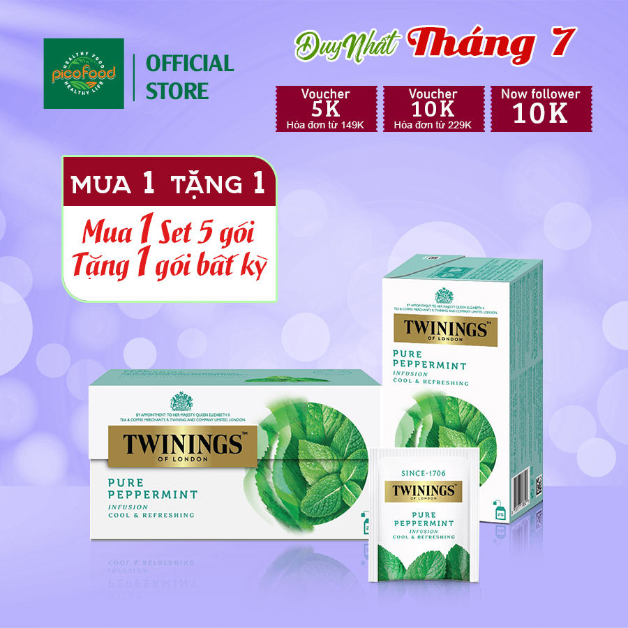 Trà Twinings Pure Peppermint Hộp 25 Gói Trà Twinings Thảo Mộc Bạc Hà