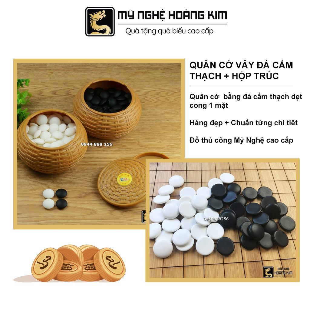 Quân cờ vây đá cẩm thạch + hộp trúc hk30 quân cờ vây với hai màu đen trắng, kích thước vừa tay, cho bạn cảm giác cầm thoải mái - mỹ nghệ hoàng kim