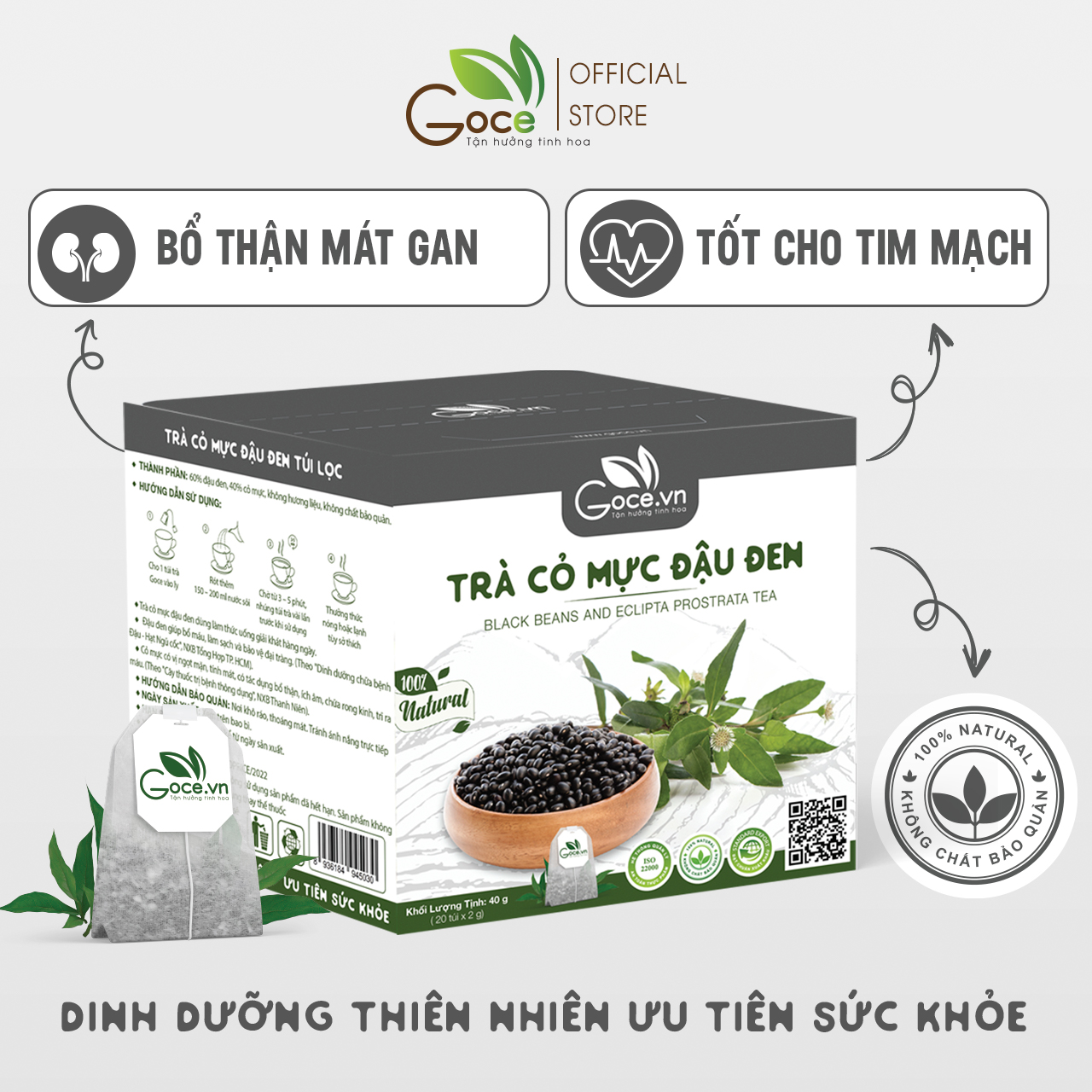 Trà cỏ mực đậu đen túi lọc Goce - Bổ thận mát gan