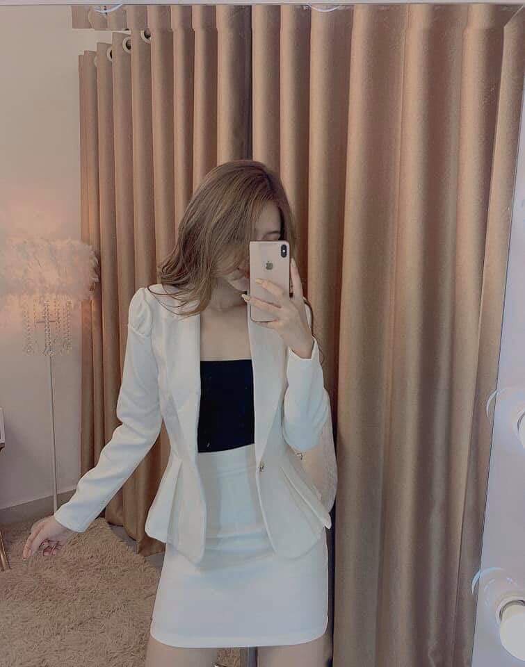 [HCM]Set vest 3 món chân váy+áo vest+áo thun