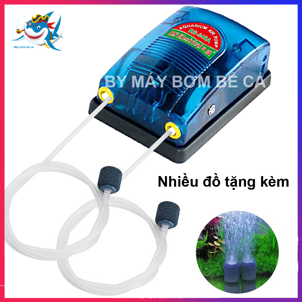 Máy sủi sục khí oxy 2 vòi RS 348A ( 5W - 3.5L/PHÚT) loại tốt, siêu êm. BH uy tín tặng kèm 2 đá sủi oxy, quả sủi oxi và 2m dây sủi trị giá 25k