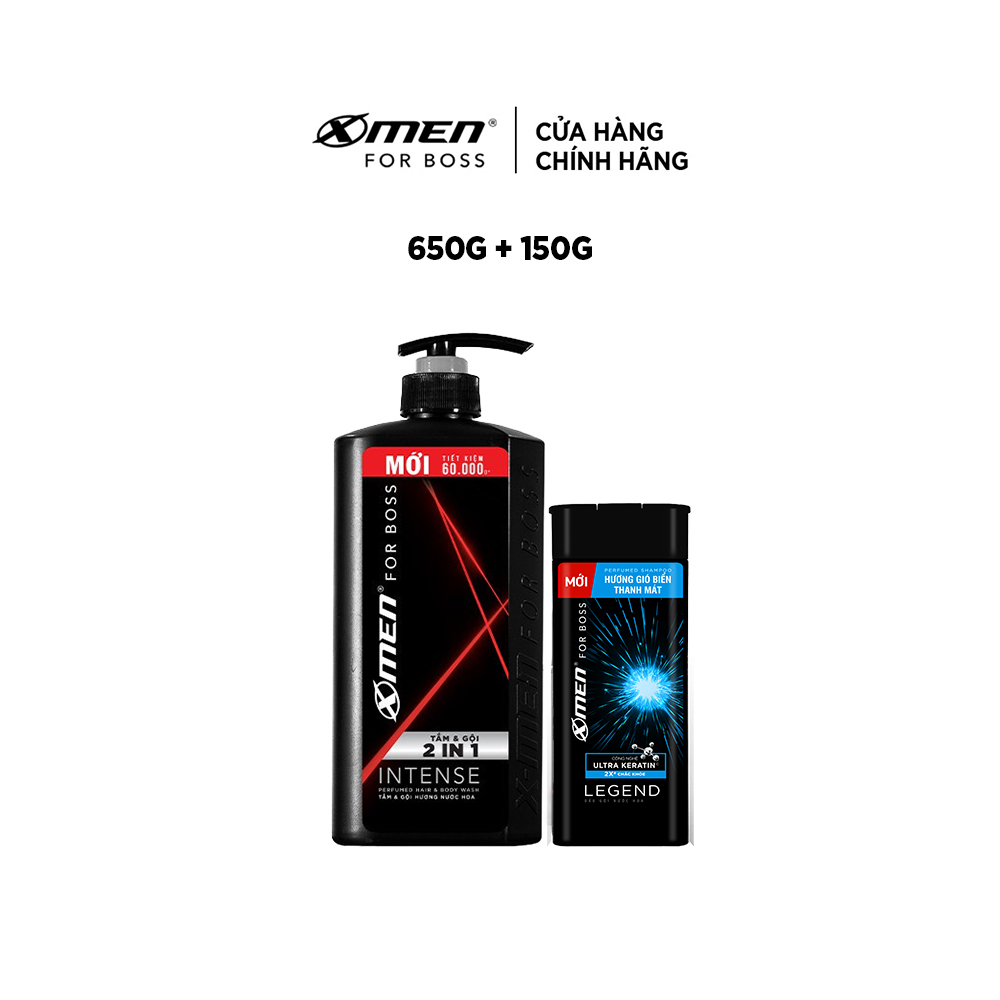 Combo Tắm Gội X-Men for Boss Intense 2IN1 650g và Dầu gội Intense / 3n1 Legend / Dầu gội Legend 150g