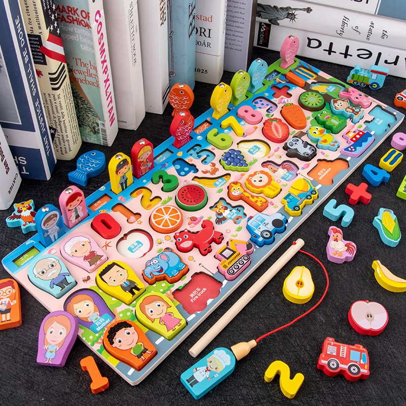Bộ đồ chơi câu cá, ghép số bằng gỗ cho bé Montessori 63 chi tiết, Bộ Bảng Số Thông Minh bằng gỗ mới nhất