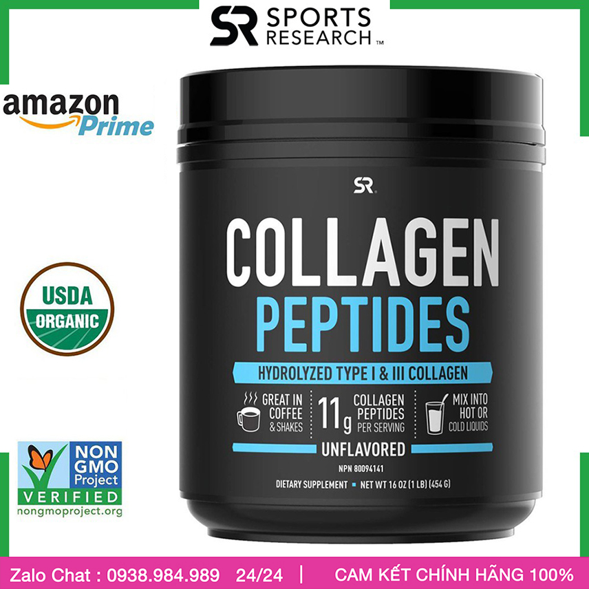 [HCM]Collagen Peptides [Collagen Thuỷ Phân] - Bột Collagen peptides Sports Research Top bán chạy số 1 tại Mỹ