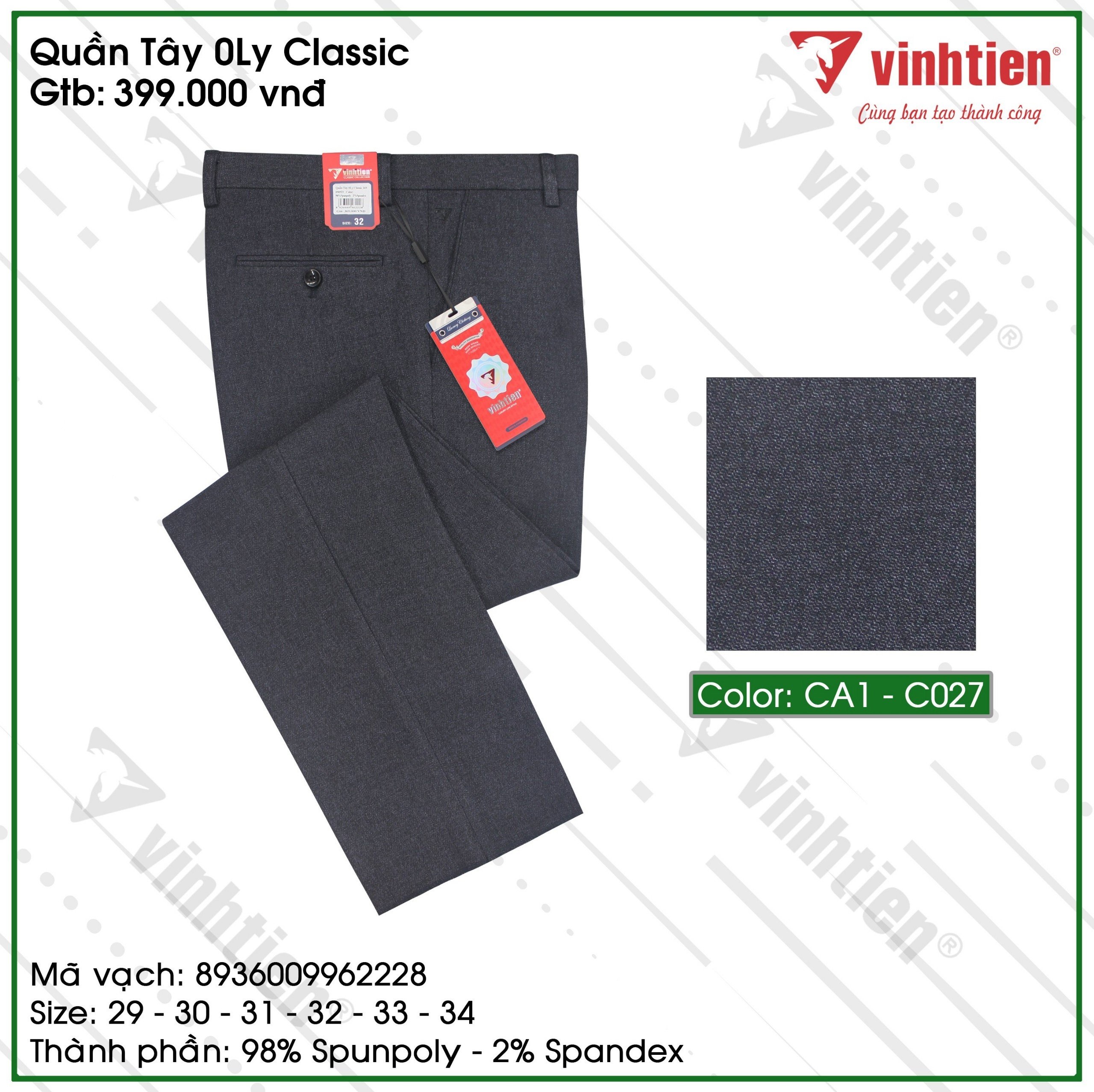 (Freeship Max)[HCM]Quần Tây Công Sở Nam 0ly Classic Vĩnh Tiến 369.2